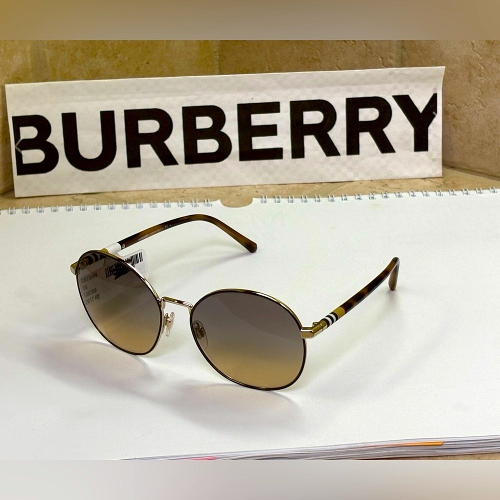 New Burberry B3094 1257/G9 Round Light Gold Sunglasses